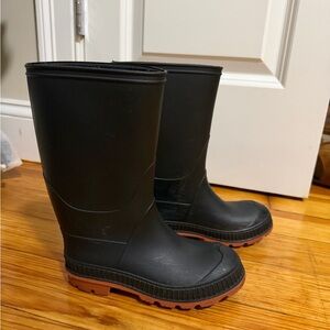 Kids Black Rain Rubber Boots with Brown Soles